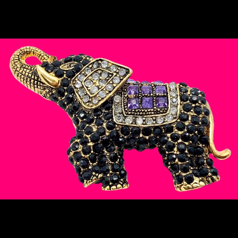 Glitz Elephant Brooch Rhinestones Safari Pachyderm